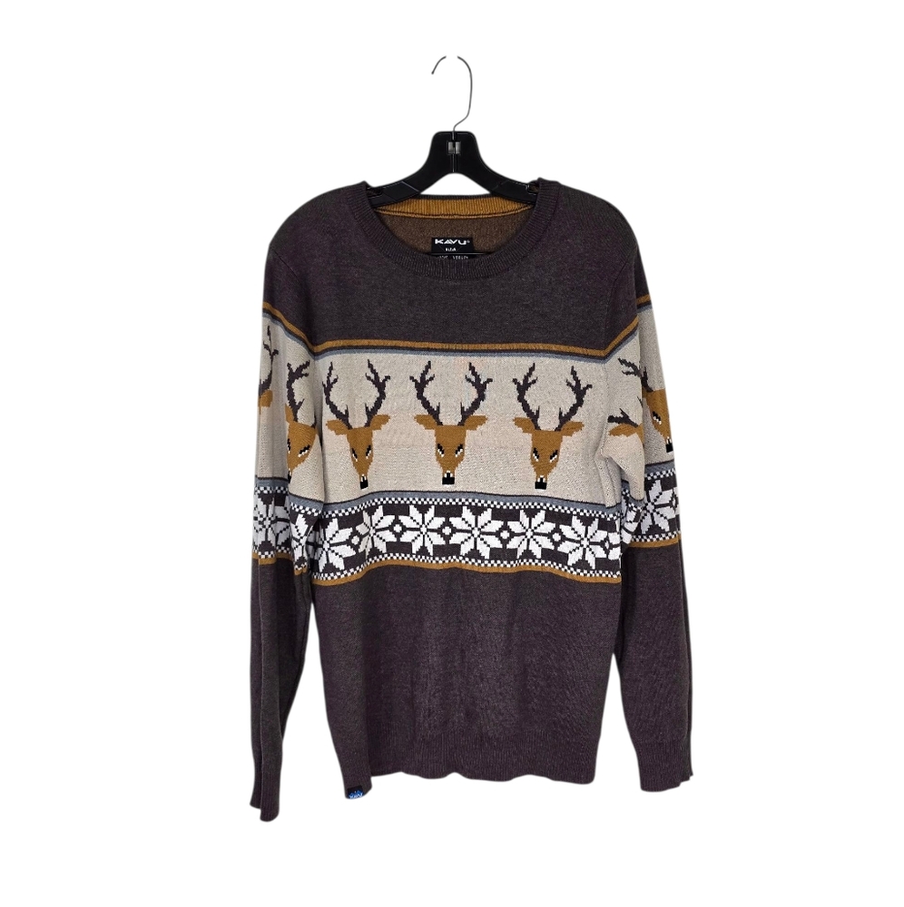 KAVU Highline Men's Sweater Oh Deer  Long Sleeve Pullover‎ Crew Neck Medium